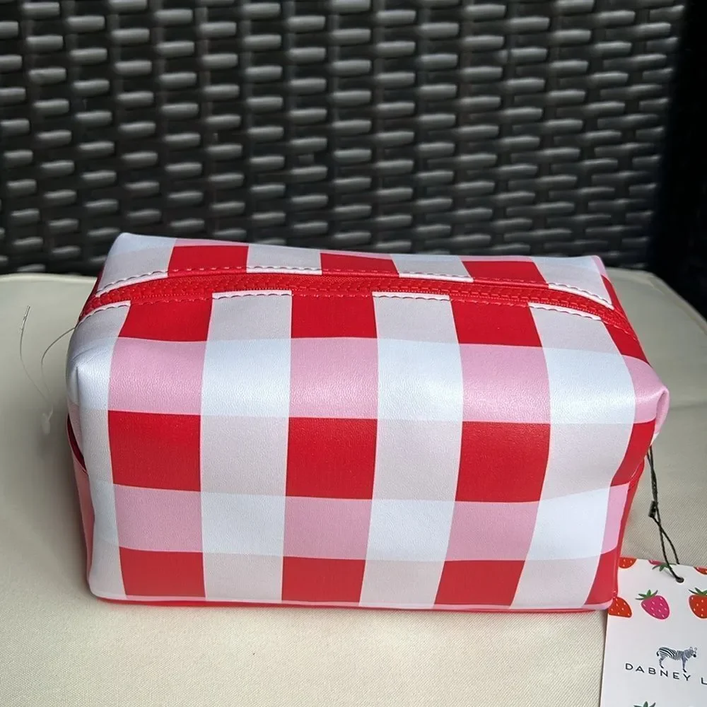 Dabney Lee  Strawberry Red and White Checkered Cosmetic Bag